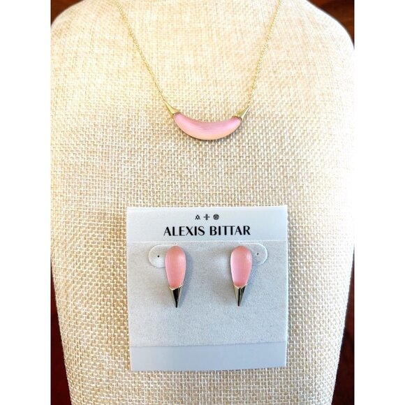 Alexis Bittar Lucite® Crescent Pendant Necklace / Earring Set in Candy Pink - Picture 2 of 10